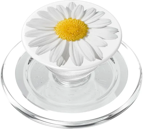 Linda margarita blanca amarilla tan bonita sobre fondo blanco PopSockets PopGrip: agarre intercambiable para teléfonos y tabletas PopSockets MagSafe