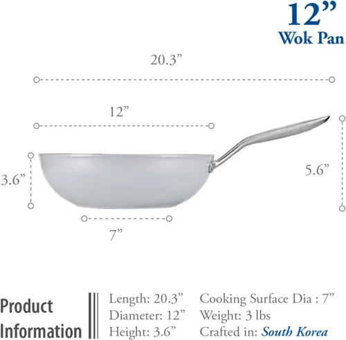 Miniatura 5 de TECHEF - Wok/sartén antiadherente de cerámica CeraTerra de 12 pulgadas con tapa de vidrio, exterior e interior de cerámica libre de PTFE y PFOA