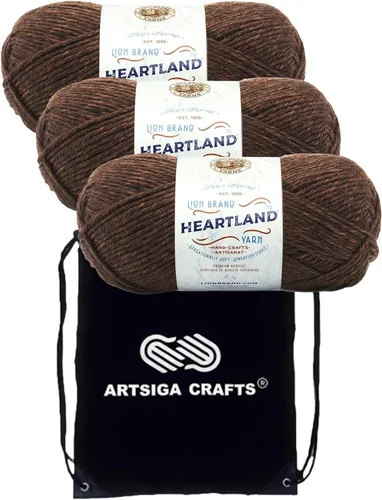 Lion Brand Heartland Secuoya 136-126 (3 ovillos - mismo lote de tinte) Hilo acrílico estambre medio #4 para crochet y tejer con bolsa para proyectos