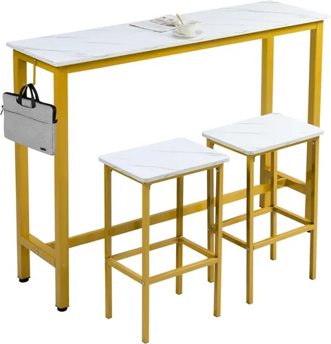 Miniatura 14 de Finnhomy Juego de mesa de bar, mesa de pub de 39.3 pulgadas, mesa rectangular de altura de barra, mesa de bar con taburetes, juego de mesa de cocina
