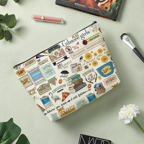 Miniatura 6 de Decohim Bolsa de maquillaje divertida inspirada en mercancía de programas de televisión, regalo para fanáticos de Lukes blanco604