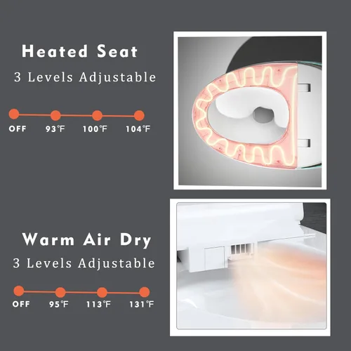 Miniatura 8 de WinZo Inodoro Bidé con Instalación de 10", Inodoro Inteligente con Bidé, Forma Ovalada Moderna, Apertura/Descarga Automática, Asiento Calefaccionado