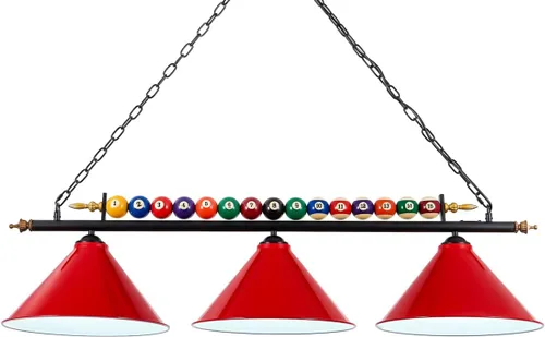 Miniatura 10 de Lámpara de mesa de billar de 47 pulgadas para mesas de 7 pies y 8 pies, colgar sobre billar con bola real y 3 pantallas de lámpara de metal