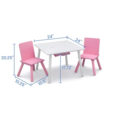 Miniatura 3 de Delta Children Juego de mesa y silla para niños con almacenamiento (2 sillas incluidas), blanco/rosa