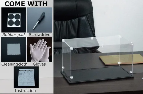 Miniatura 3 de Vitrina de acrílico Cubo de 15 x 8 x 8 pulgadas, caja de exhibición de acrílico de 0.118 in de grosor con base de madera negra, escaparate