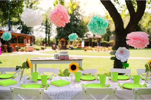 Miniatura 5 de Juego de 350 platos de plástico verde lima para fiestas, juego de platos desechables de color verde lima, 50 de cada juego de platos llanos de 9