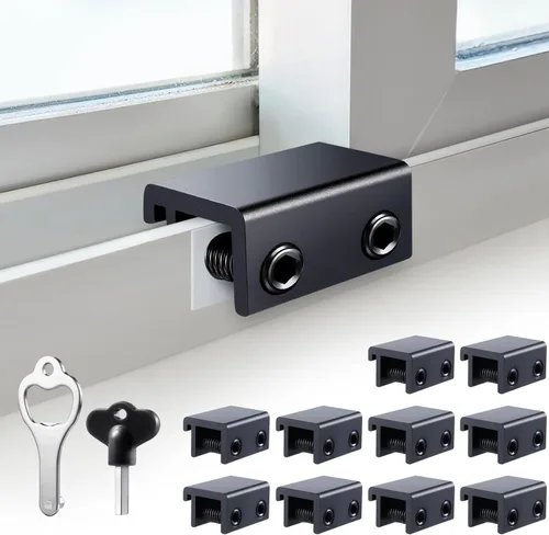 Miniatura 12 de Cerraduras de ventana corredizas (4 juegos), cerraduras de ventana de seguridad con llaves, topes de ventana correderas de aluminio ajustables