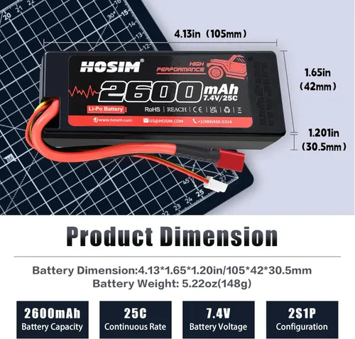 Miniatura 4 de Hosim 2 unidades 2S 7.4V 2600mAh Lipo batería 25C con 1 cargador USB y 1 correa de batería RC Car Truck RC Vehículos Barco Batería para X08 X07 X07W