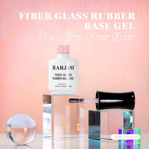 Miniatura 9 de RARJSM Esmalte de uñas de gel con base de goma de fibra de vidrio rosa y flor de cerezo desnudo, para reparar uñas rotas, fortalecedor, capa base