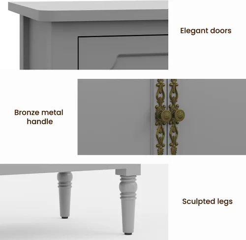 Miniatura 6 de FansaFurn Aparador con 4 Puertas, Mesa Consola de Mediados de Siglo con Estantes Ajustables, Gabinete Decorativo para Entrada, Sala de Estar, Gris