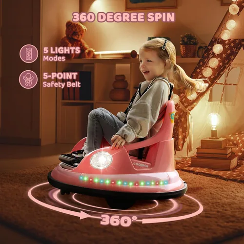 Miniatura 5 de ELEMARA Coche de choque para niños, 1.9 mph máximo, 12V juguete montable para niños pequeños con control remoto, 2 velocidades, 2 modos de juego
