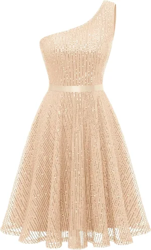 BeryLove Vestido de lentejuelas para mujer, con purpurina brillante, un hombro, vestido de fiesta, club, vestido de fiesta bodycon vestido de