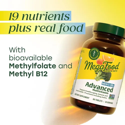 Miniatura 4 de MegaFood Multivitamínico Avanzado para Hombres de 55+, Multivitaminas para Hombres 50 Plus, B12 Metilado, Metil Folato, Colina, Vitamina D, Salud