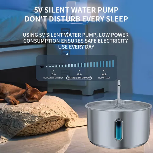Miniatura 3 de Fuente de agua de metal para gatos y perros de 4 litros, fuente de acero inoxidable para beber, bomba silenciosa, 3 modos de flujo, circulación