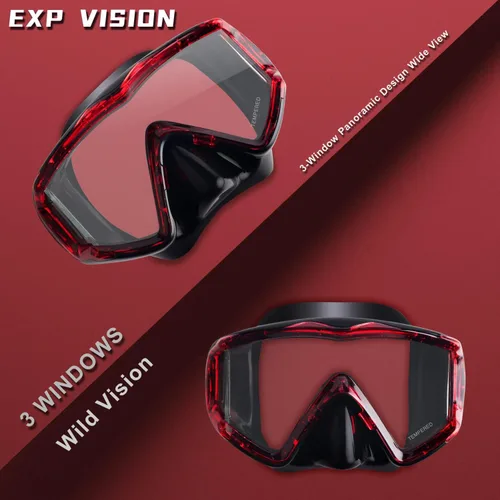 Miniatura 2 de Máscara de buceo Pano 3 para adultos, máscara de esnórquel de vidrio templado, máscara de natación antivaho sin fugas, gafas de natación con Rojo