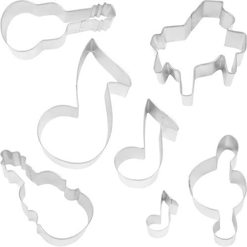 Miniatura 2 de R&M International Cortadores de galletas musicales, piano, 3 notas musicales, clave G, guitarra, violín, juego de 6 piezas
