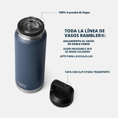 Miniatura 2 de YETI Rambler - Botella de 36 onzas, aislada al vacío, a prueba de fugas, de acero inoxidable con tapón para sorbos Aislamiento al vacío Azul marino