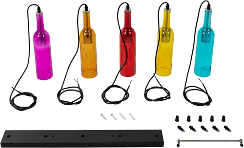 Miniatura 5 de Lámpara de techo industrial retro creativa con 5 luces para botella de vidrio, iluminación colgante de botella de vino de colores para cafetería