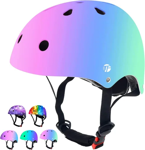 Casco de bicicleta ajustable con gradiente de color para niños pequeños de 3-5-8-14+ años, niñas y niños. Casco para monopatín y bicicleta para