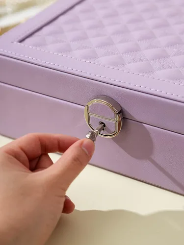 Miniatura 4 de AOSIFIEL Joyero con cerradura para organizador de joyas de viaje con espejo para mujeres, adolescentes y niños, estuche de joyería de escritorio