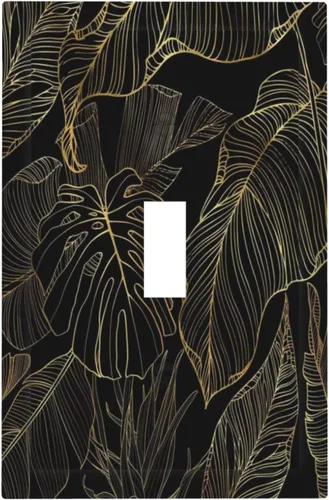 Miniatura 2 de Cubierta de interruptor de luz de palanca de hojas tropicales negras y doradas, hoja de palmera, decoración de 1 cuadrilla, placa frontal eléctrica