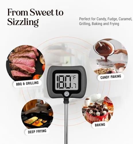 Miniatura 5 de Termómetro digital de dulces con clip para olla, sonda de acero inoxidable de 10 pulgadas de largo, termómetro de cocina de lectura instantánea