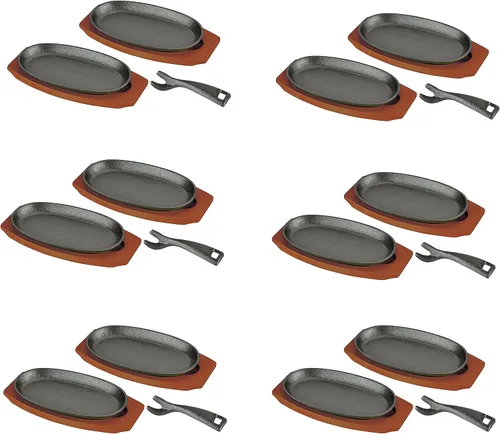 Miniatura 11 de JapanBargain, Juego de 2 platos chisporroteantes de hierro fundido con bases de madera, platos para servir carne y fajita, parrilla pre-sazonada
