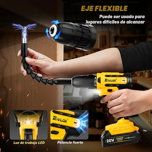 Miniatura 5 de Juego de taladro inalámbrico, 21+1 par de torsión, taladro eléctrico de 20 V con batería de 2000 mAh y cargador de 2 A, equipado con portabrocas sin