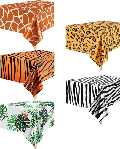 Miniatura 8 de Mantel de safari de animales con temática de animales de la selva, diseño de jirafa, tigre y cebra, mantel de hojas tropicales, suministros