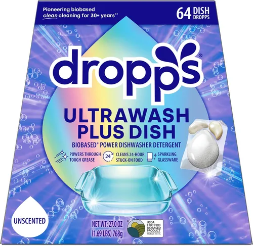 Miniatura 8 de Dropps UltraWash Plus Cápsulas de detergente para lavavajillas, limón cítrico (64 unidades) - Triple potencia de acción Ayuda de enjuague