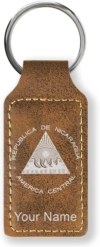 Miniatura 31 de LaserGram Llavero rectangular, bandera de Nicaragua, grabado personalizado incluido, Bambú