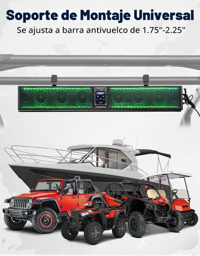 Miniatura 4 de KEMIMOTO Barra de sonido con 8 altavoces de 32 pulgadas, barra de sonido de metal resistente para ATV UTV, luz RGB impermeable Bluetooth, barra