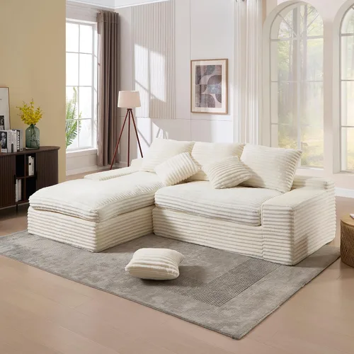 Sofá modular Cloud de 99 pulgadas, sofá en forma de L con asiento profundo, moderno sofá comprimido sin hueso con diván, sofás de pana de 3 plazas