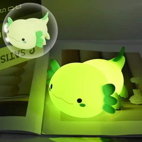 Miniatura 9 de HAPPYBAG Axolotl - Lámpara de noche para niños, bonita lámpara de ajolote de silicona regulable para guardería, lámpara táctil recargable Kawaii