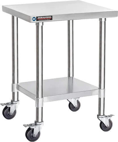 Miniatura 54 de DuraSteel Carrito de acero inoxidable NSF de 30 x 72 pulgadas, mesa de preparación de alimentos resistente con estante inferior, isla de cocina