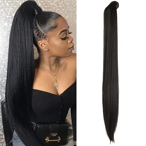 Miniatura 38 de SEIKEA Extensión de cola de caballo con clip alrededor del cabello lacio para mujer (12 pulgadas, negro)