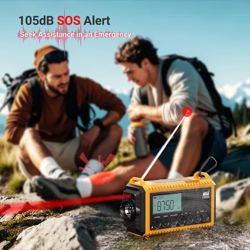 Miniatura 6 de Mesqool 12000 Radio de emergencia, radio meteorológica digital automática NOAA/AM/FM/SW con batería de respaldo, manivela con linterna, cargador