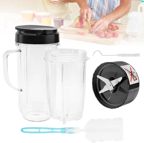 Magic Bullet - Vasos para licuadora, taza alta de 22 onzas y 16 onzas con tapas abatibles para llevar y hoja cruzada, taza con tazas de asa apta