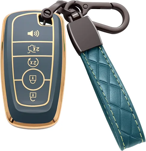 Miniatura 8 de Funda para llavero Ford de TPU suave con llavero de cuero, funda protectora completa compatible con Ford Explorer Mustang Fusion Escape F150 F250