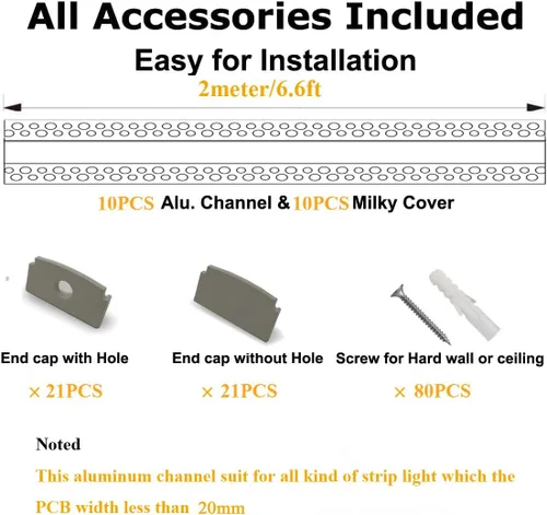 Miniatura 3 de Paquete de 10 tiras de yeso LED de 6.6 pies y 6.6 ft en canal LED, tira de luz LED para paneles de yeso, barro empotrado sin bordes en canal LED