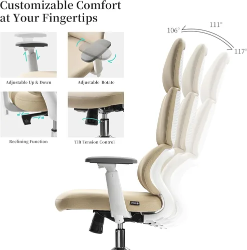 Miniatura 5 de EUREKA ERGONOMIC Remi - Silla de oficina con respaldo alto, silla de oficina de piel sintética con ruedas, silla de escritorio de cuero, silla