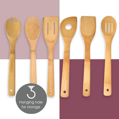 Miniatura 2 de Home Basics Juego de herramientas de cubiertos de cocina de bambú de 6 piezas