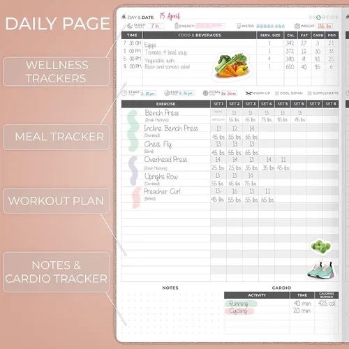 Miniatura 3 de Clever Fox Fitness Journal PRO - Agenda diaria de entrenamiento con planificador de comidas y rastreador de hábitos, libro de registro de ejercicios
