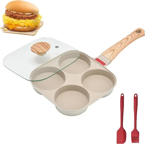 Miniatura 8 de Sartén antiadherente de aluminio de 4 tazas con tapa, adecuada para estufa de gas y utensilios de cocina de inducción Huevera con tapa