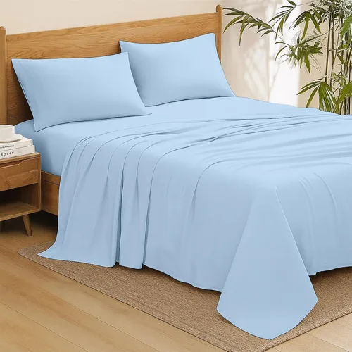 Miniatura 112 de Shreem Linen Olympic - Juego de sábanas tamaño Queen de 66 x 80 pulgadas, 100% algodón egipcio, juego de ropa de cama de 4 piezas, se adapta a Azul