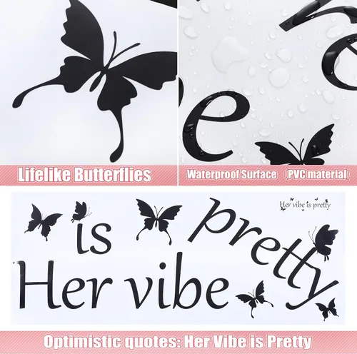 Miniatura 3 de Her Vibe is Pretty - Calcomanía para pared, diseño de mariposas vívidas, citas inspiradoras, positivas, para mujer, oficina, 31.5 x 9.4 pulgadas