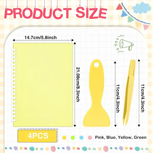 Miniatura 3 de Álbum de 4 piezas de calcomanías para coleccionar libros, reutilizables, con una espátula de plástico y pinzas, tamaño A5, 8.3 x 5.8 pulgadas