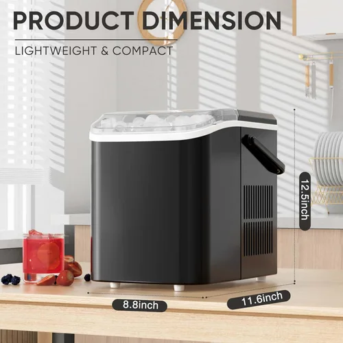 Miniatura 5 de DUMOS Máquina de hielo para encimera con asa, máquina de hielo portátil de 26 libras/24 horas, 9 cubos de hielo de bala listos en 6 minutos