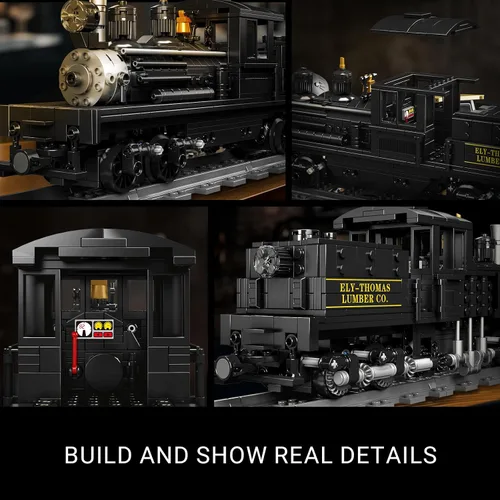 Miniatura 3 de Mould King - Juego de construcción de locomotora de vapor tipo Shay con iluminación LED, kit de bloques de tren modelo con control remoto/APP