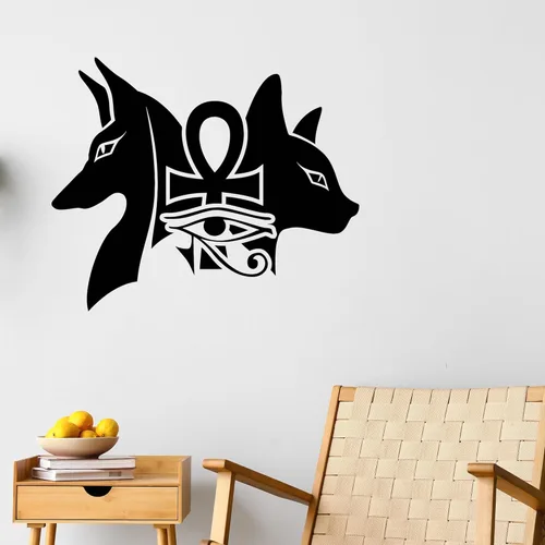 Vinilo adhesivo para pared, diseño de dioses egipcios antiguos, Anubis, Bastet, Ojo de Horus, decoración grande (2219ig), color negro